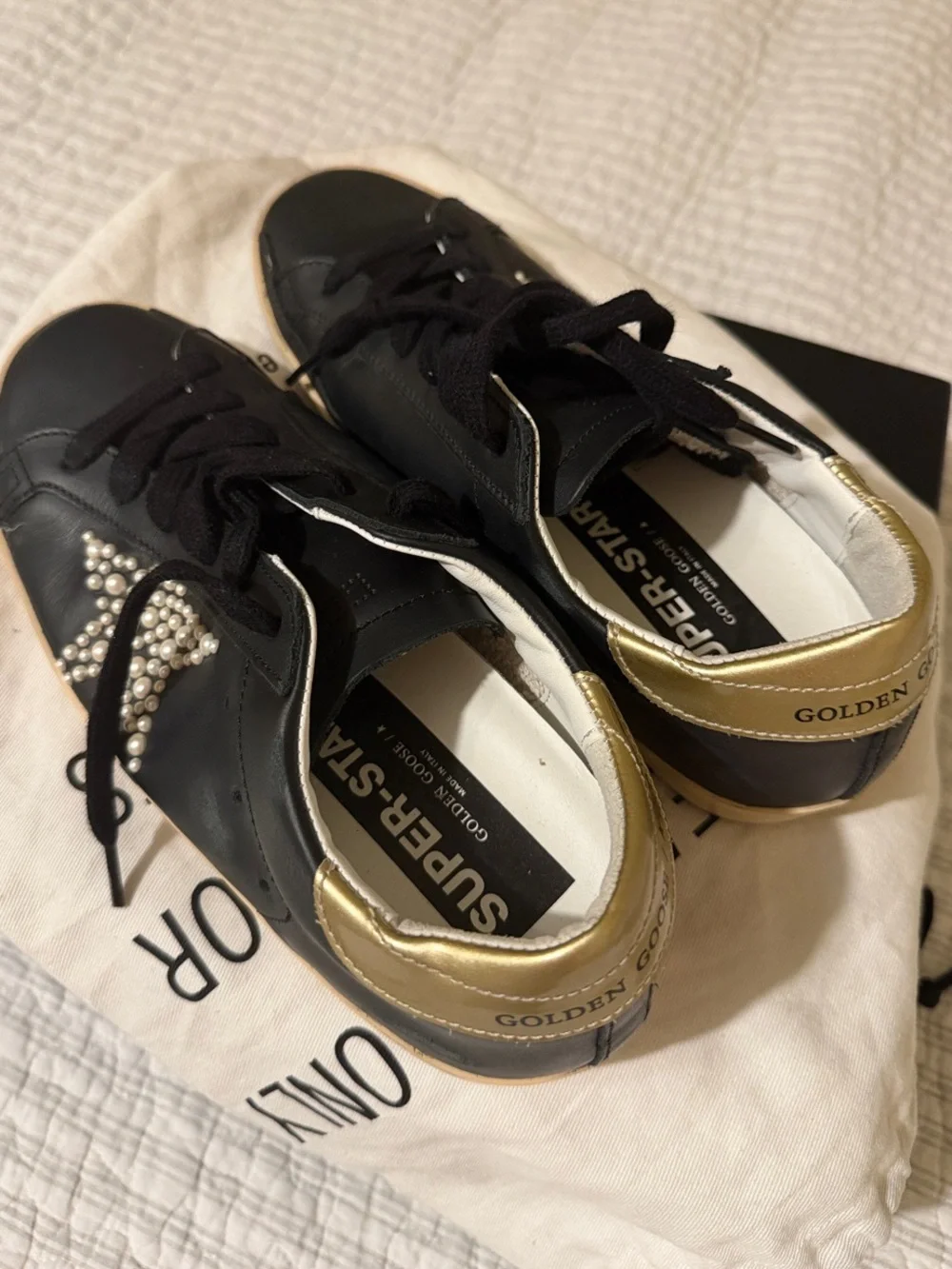 Golden Goose Black Leather Espadrille-Style Sneakers with Pearl Star Private Edi
